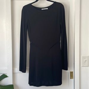 Black mini dress with mesh waist detail